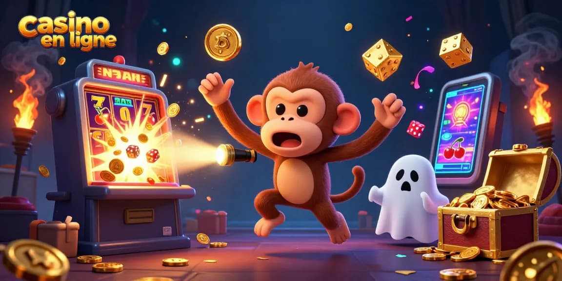 Casino en ligne captivant, jeu dynamique avec un singe fantôme et un chiot chasseur.