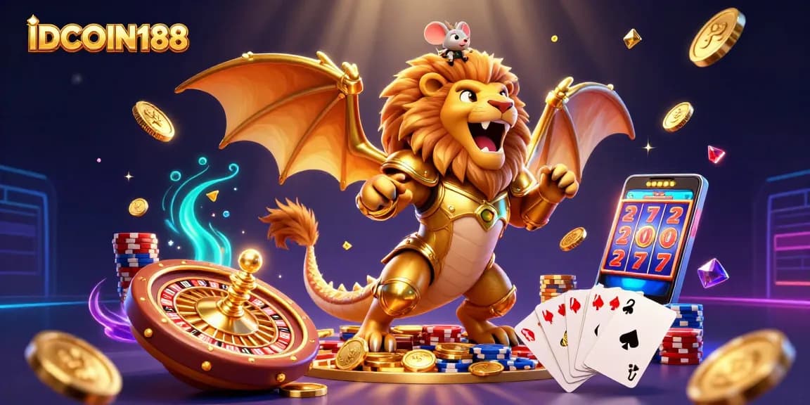 Experience the thrill of gaming with IDCOIN188 amidst rich casino elements and vibrant colors.