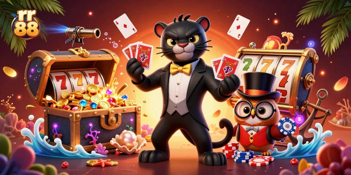 rr 88 unveils exhilarating slots action with a tuxedo-clad panther and playful characters.