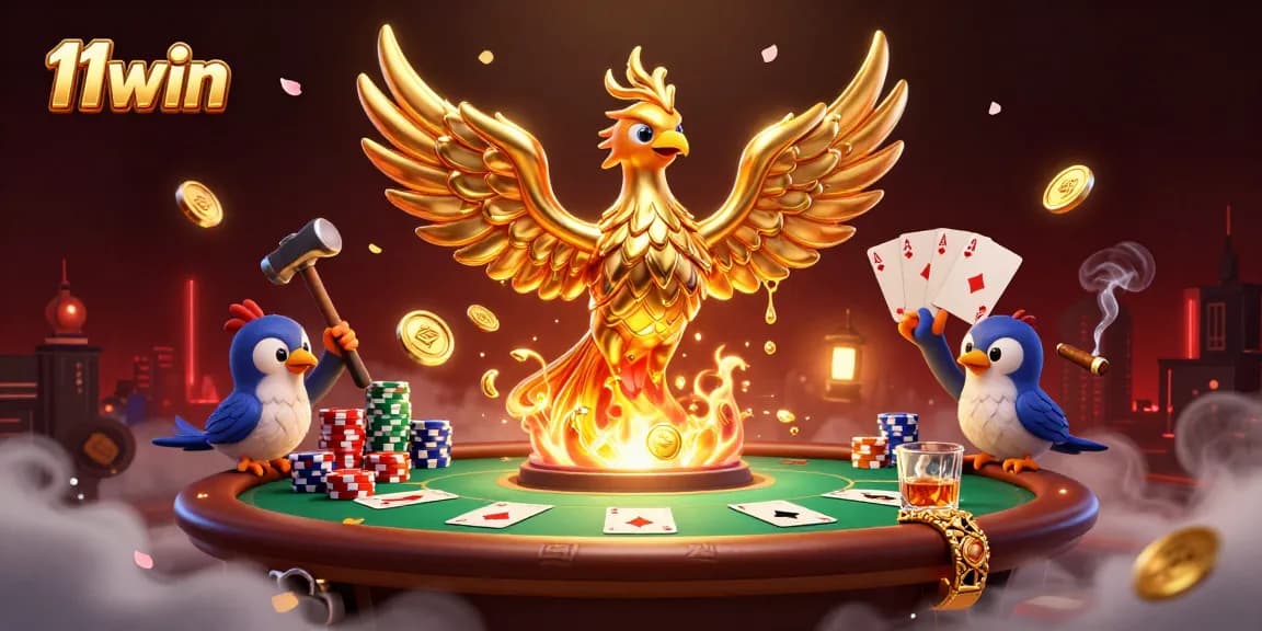 Win big with 11win at the ultimate poker showdown featuring a phoenix and gold!