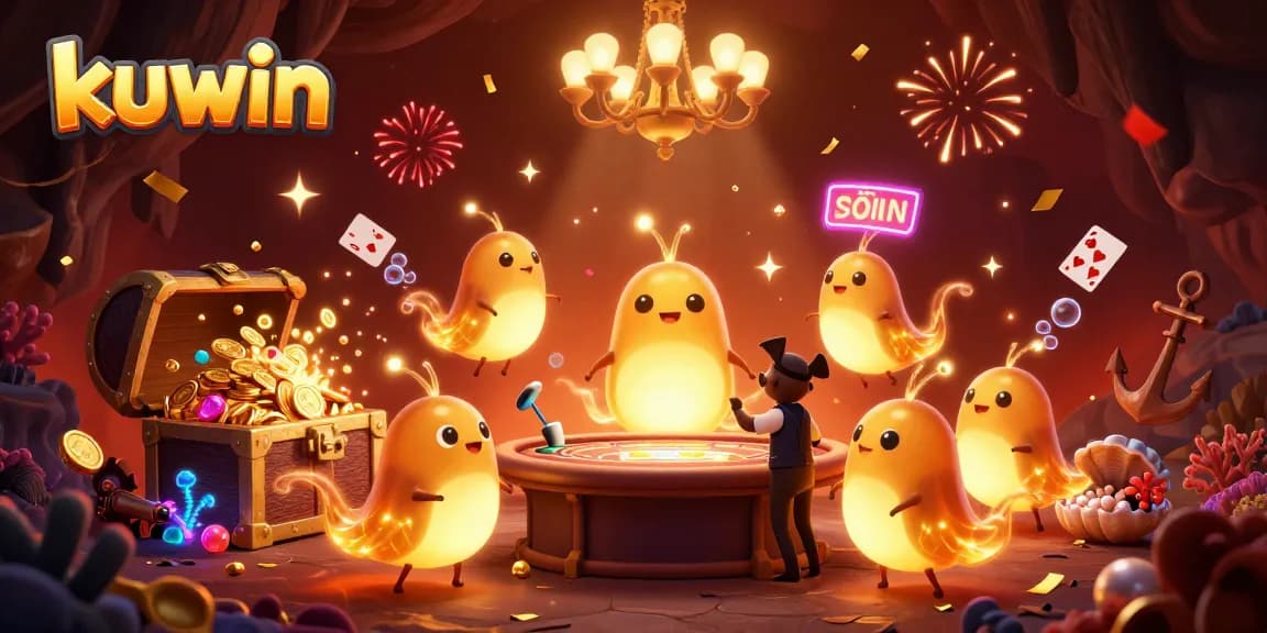 Kuwin casino scene with glowing glowworms, a bat dealer, and dynamic gaming elements.