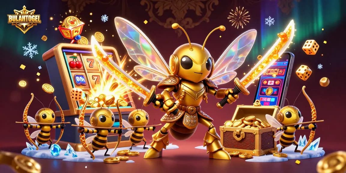 BULANTOGEL captures the excitement of slot machines with a vibrant 3D illustration from a casino scene.
