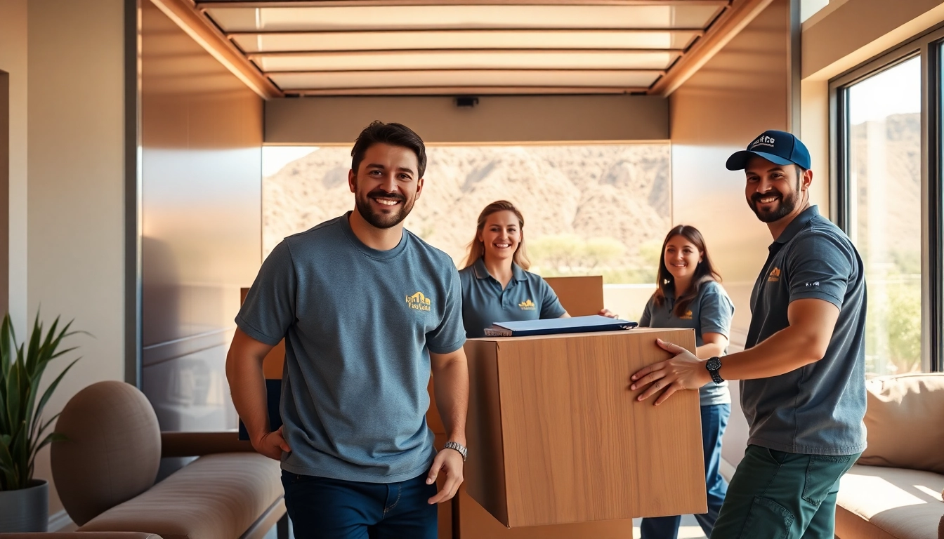 Efficient furniture removal Phoenix with friendly movers loading a truck under bright natural light.