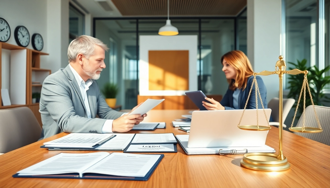 Engaging estate planning consultation featuring a legal expert guiding a client in document preparation.