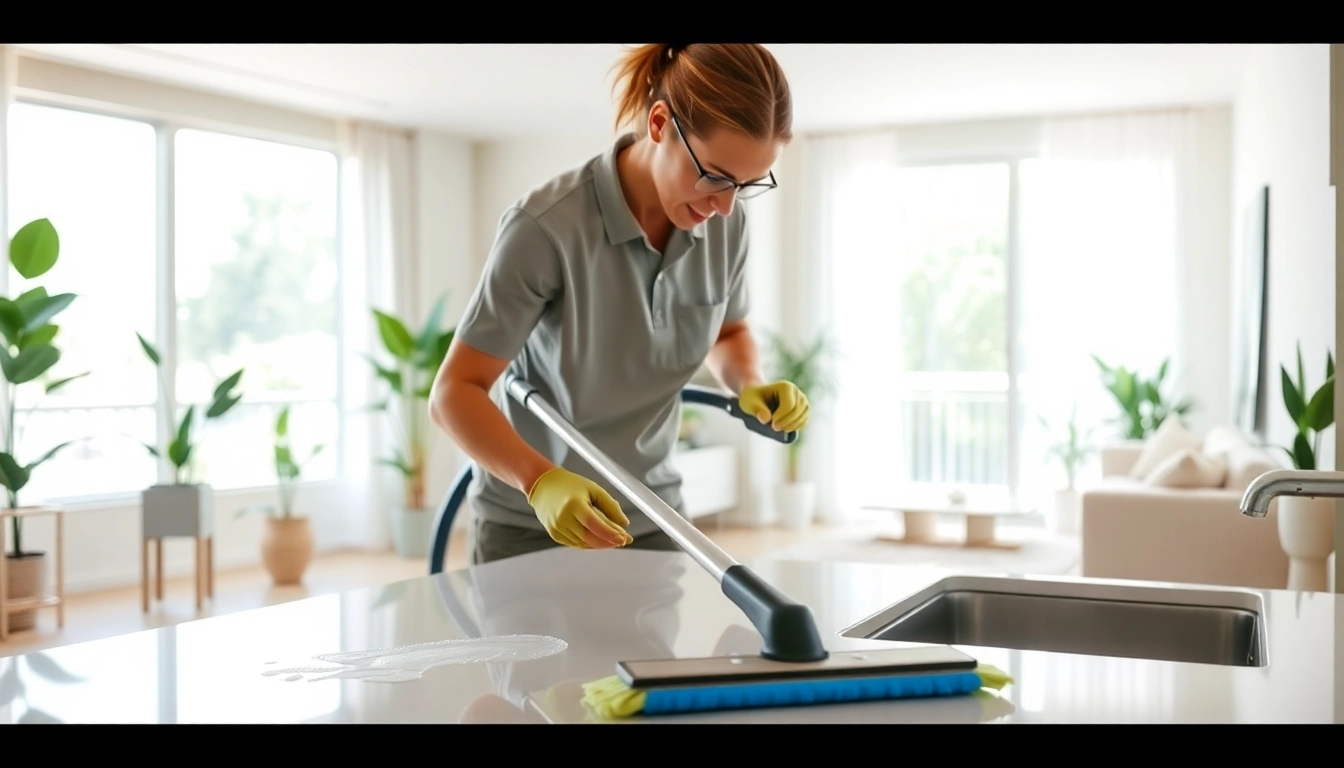 Bond cleaning Brisbane professional cleaning kitchen surfaces with high-quality equipment.