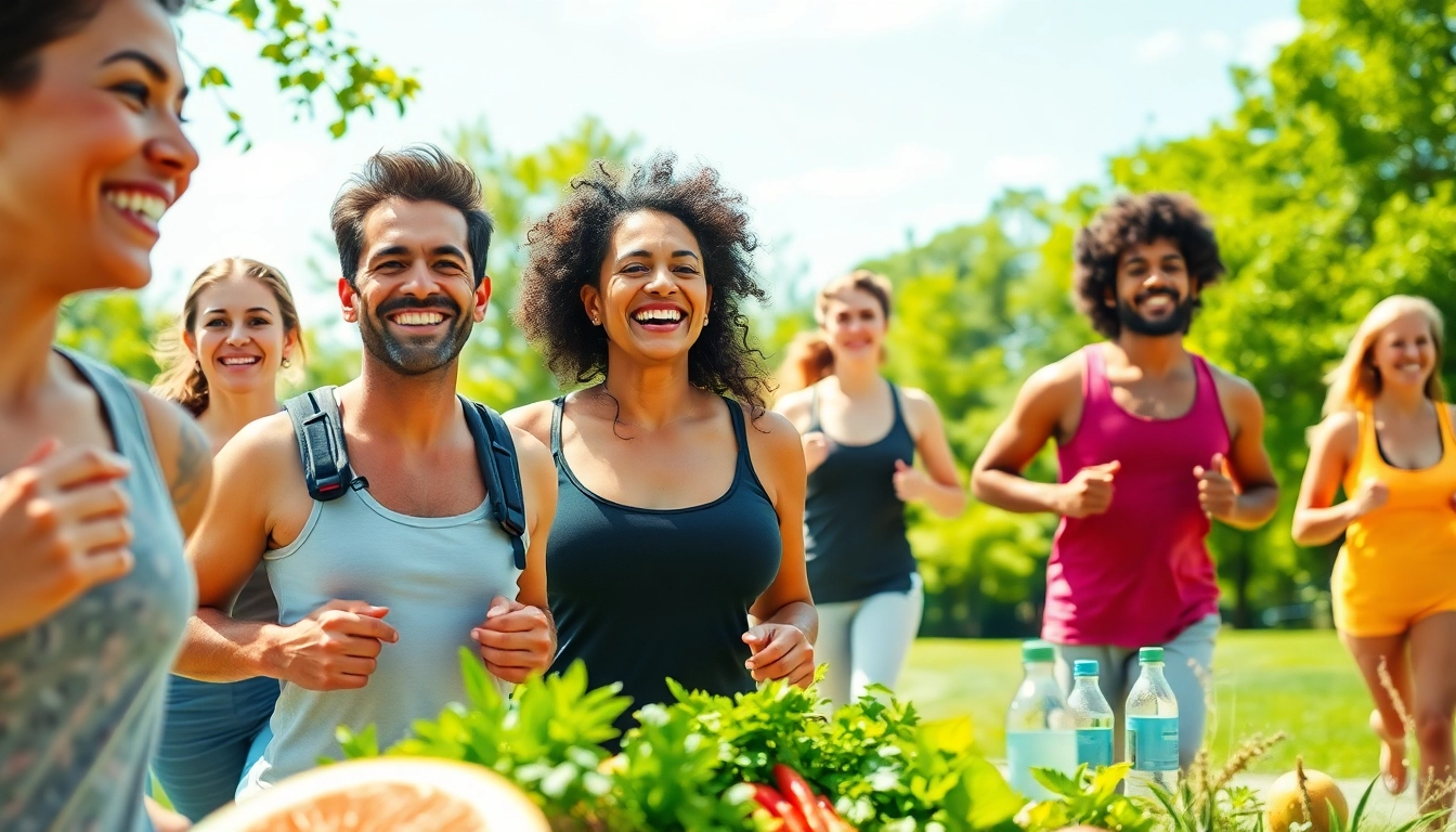 Promoting a Healthy Life through vibrant outdoor activities with diverse individuals enjoying various exercises.