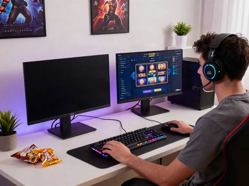Gamer enjoying a digital-first experience with Bro138 on dual monitors and a modern gaming setup.