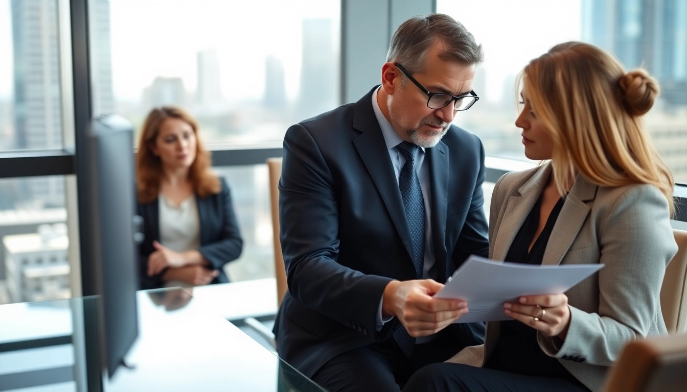 Houston Legal Malpractice Lawyer consulting with a worried client in a professional office.