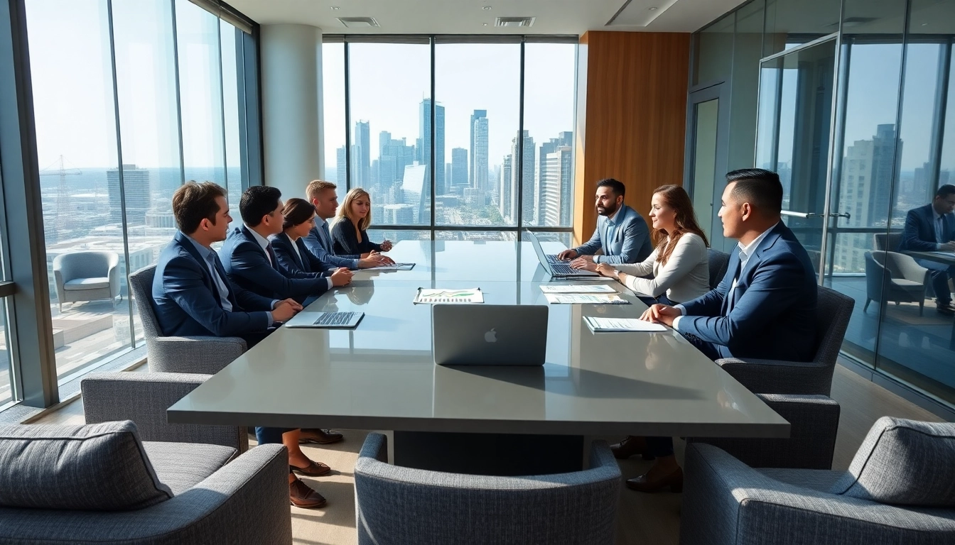 Venture Capital professionals engaging in a strategic discussion in a modern office setting