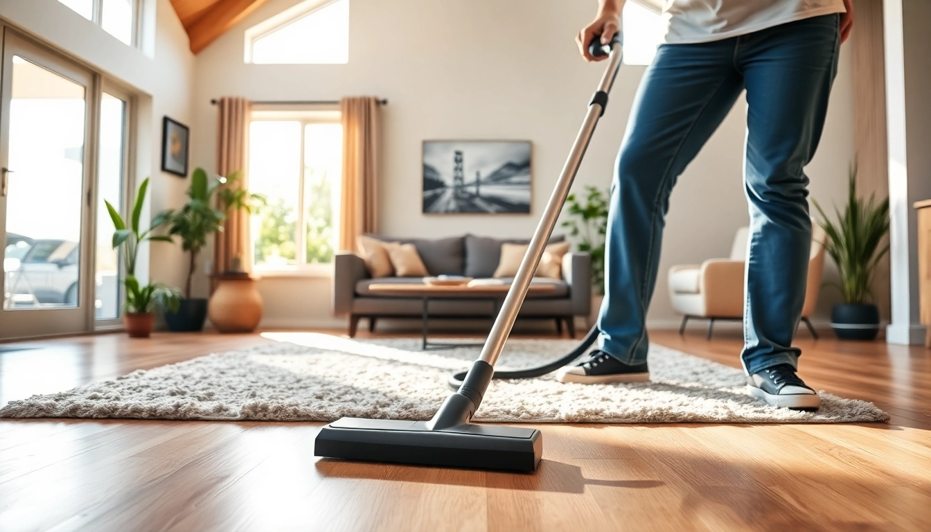 Expert house cleaning Whangarei service showcasing a cleaner in action inside a sunlit modern home.