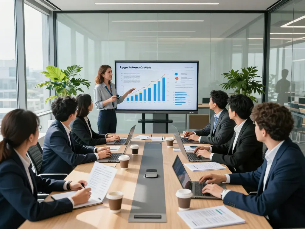 Lead Roedl team collaboration in a modern office meeting, showcasing strategic legal advisory discussions and engagement.