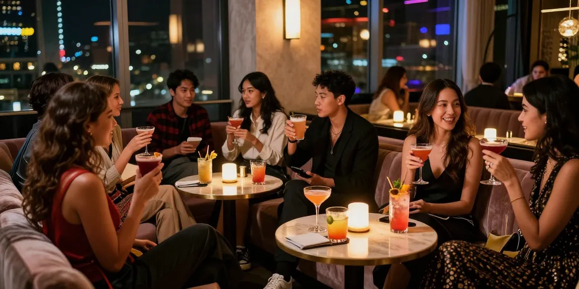 Enjoying trendy cocktails in a vibrant 유흥사이트 lounge atmosphere with stylish decor and social interaction
