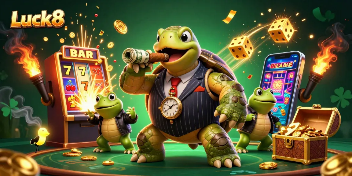Experience exciting wins at Luck8 with a stunning casino scene featuring unique characters.