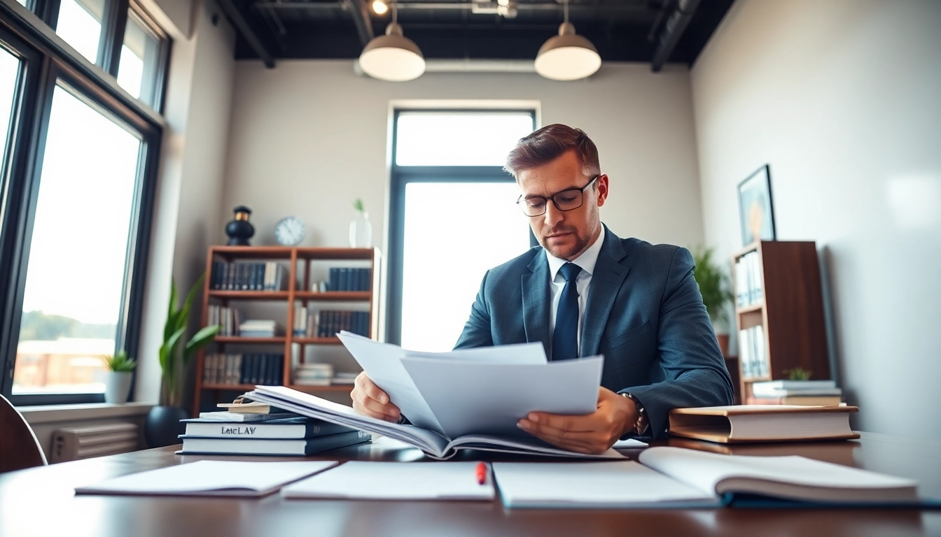 Experienced Tampa criminal attorney reviewing case documents in an inviting office setting.