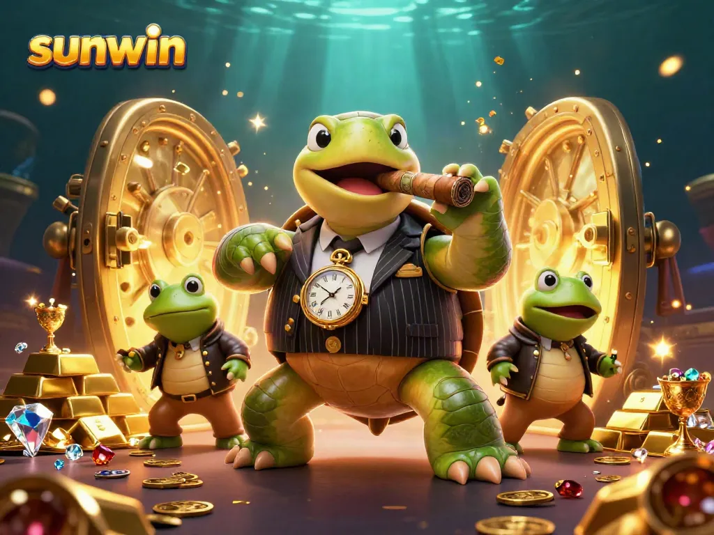 Experience luck and luxury at sunwin in a vibrant casino scene featuring lavish treasures and lively characters.