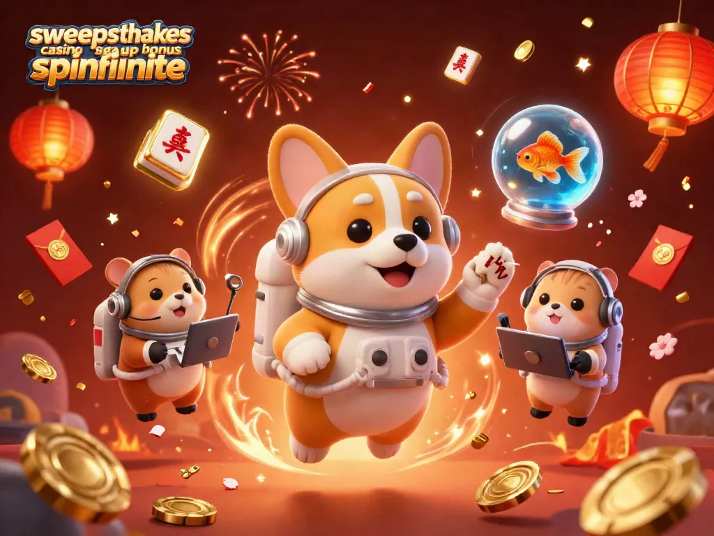 Experience the excitement of the sweepstakes casino sign up bonus spinfinite with floating characters and casino elements.