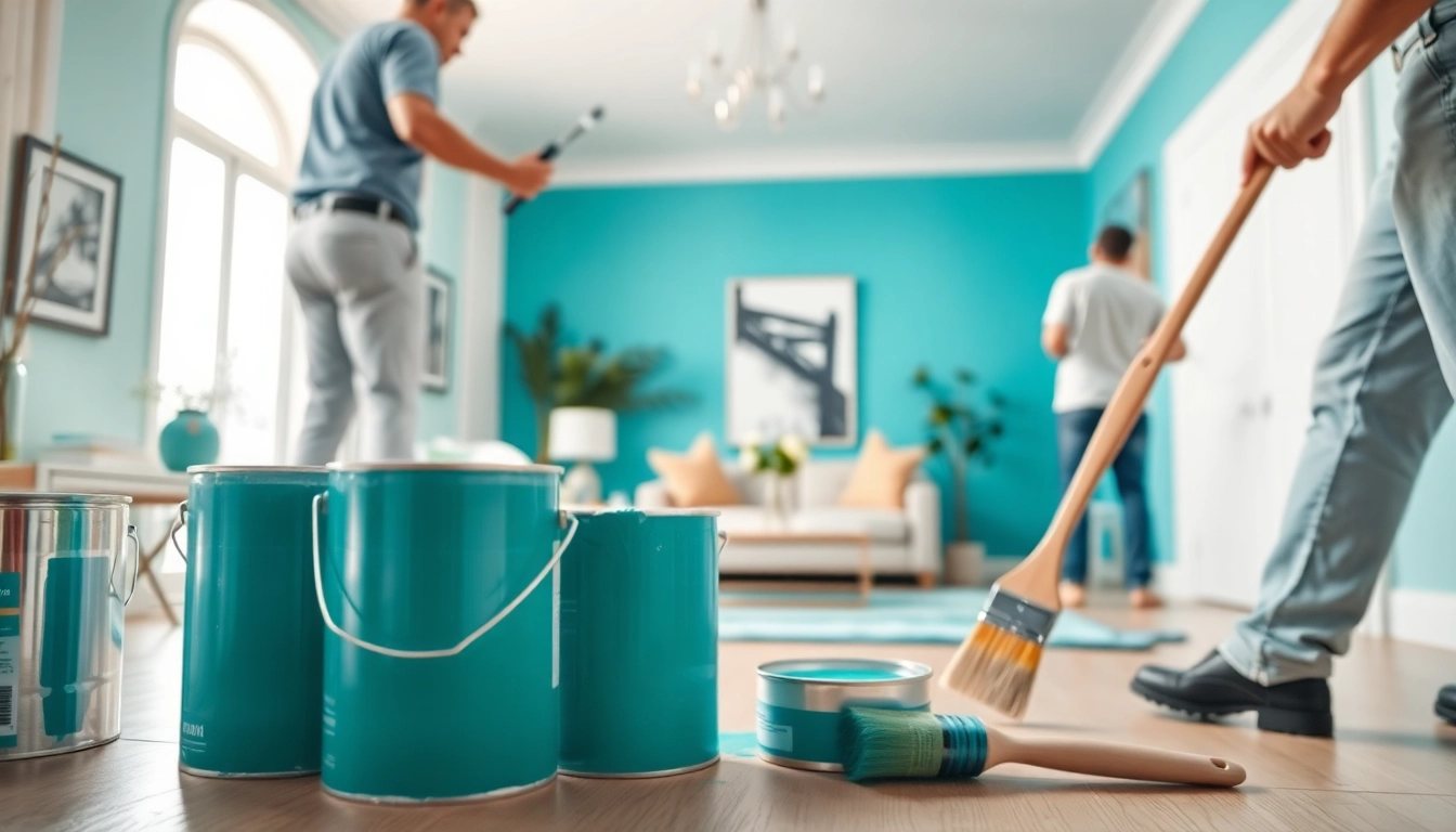 Minneapolis interior painting with skilled painters applying fresh colors in a beautifully staged living area.