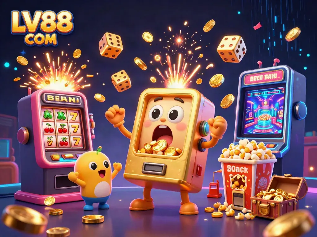 Experience excitement at LV88 COM with a vibrant jackpot scene bursting with energy and golden coins.