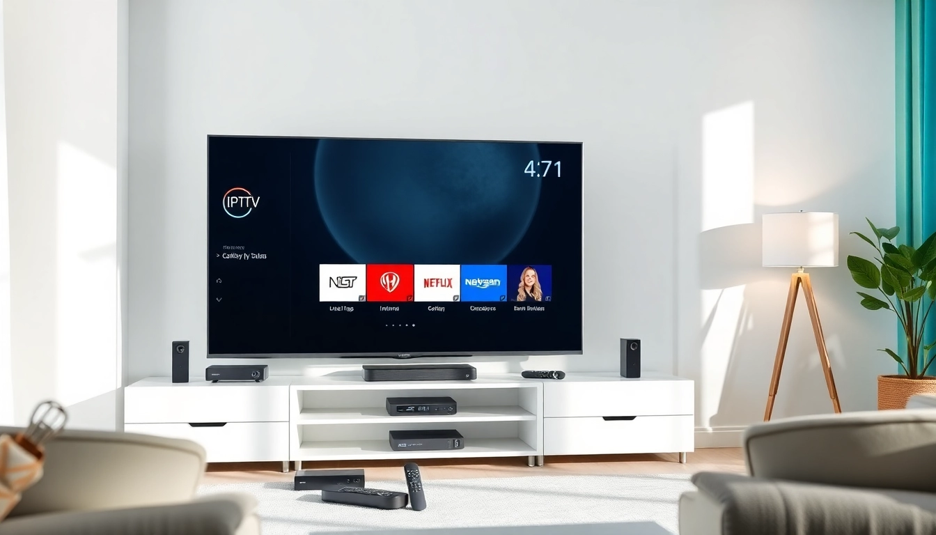 Experience free iptv trial in a modern home entertainment setup showcasing IPTV options.