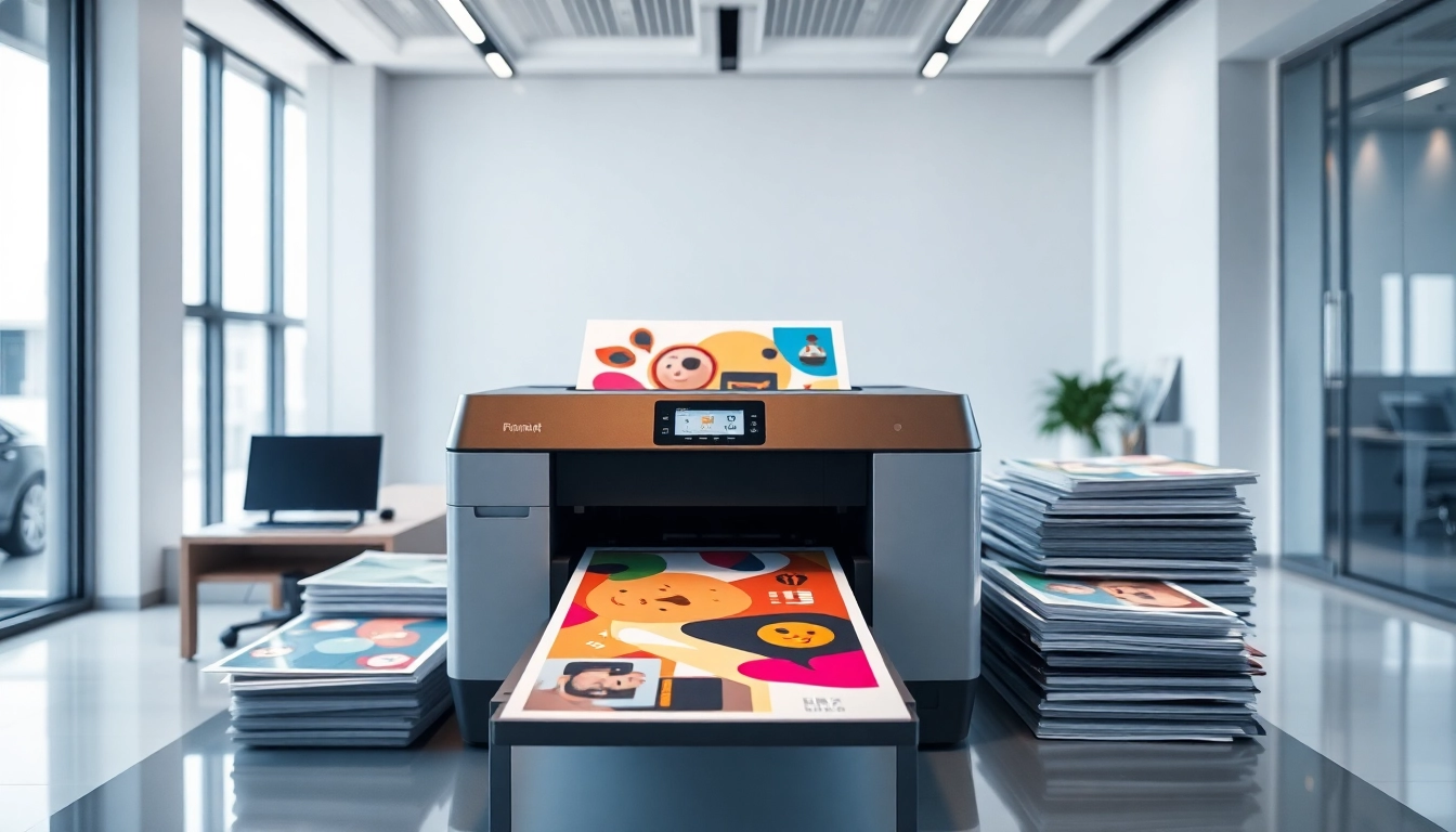 Showcasing printing services in Edmonton with a high-quality printer producing vibrant prints.