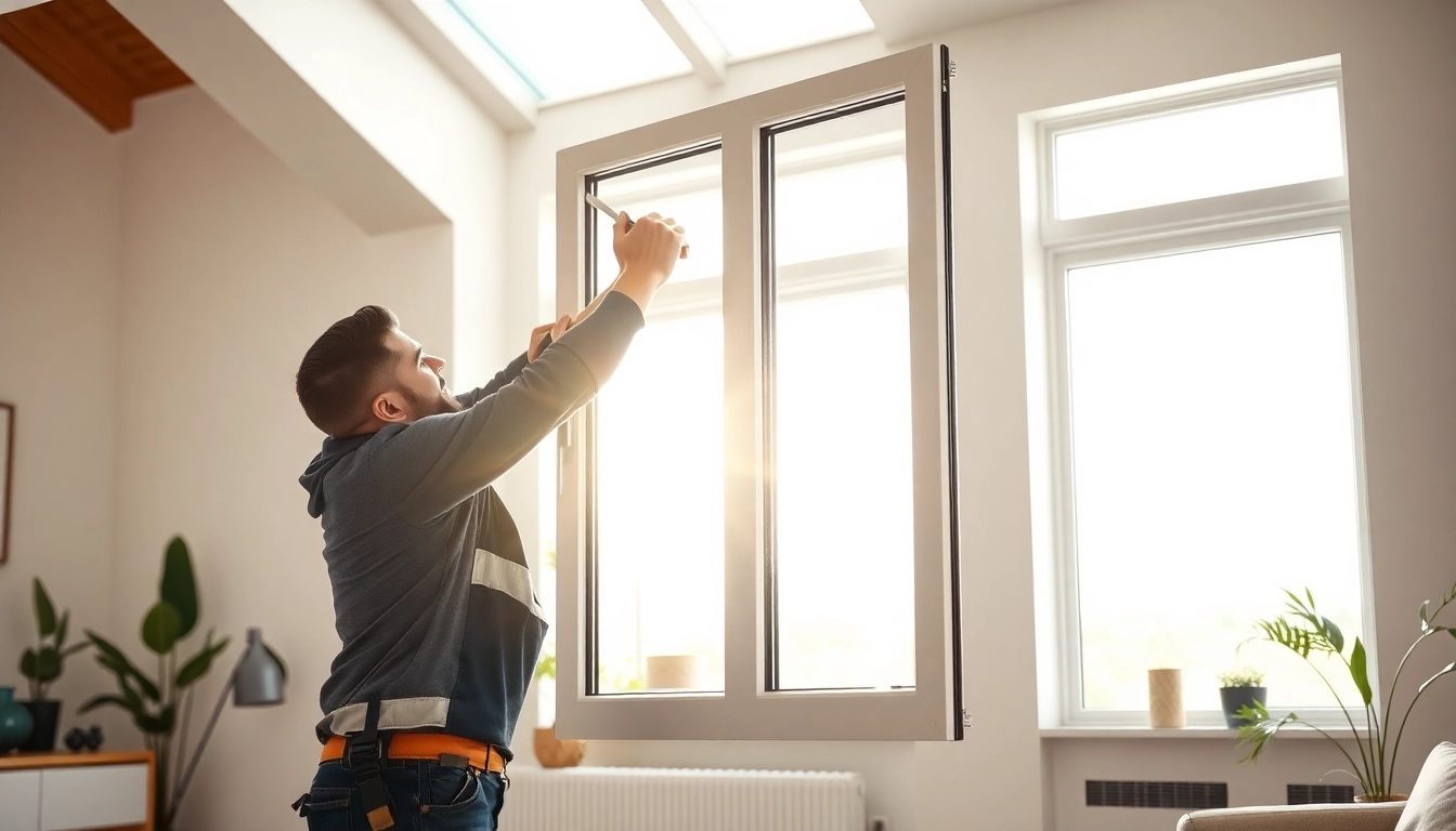Installer fitting double glazed windows in a modern home, showcasing efficiency and craftsmanship.