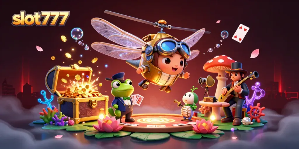 Menangkan slot777 dengan ilustrasi dramatis kasino 3D, memikat pemain dalam suasana menyenangkan.