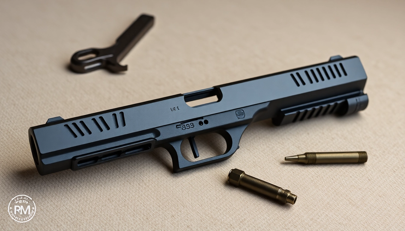 Showcasing the oem glock 43x mos slide (stripped) with precision details and features.