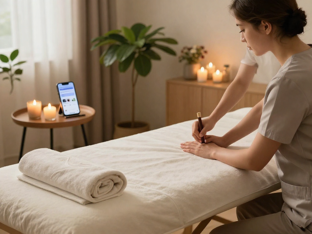 강동구출장안마 service in a cozy home setting with a therapist providing a relaxing massage.