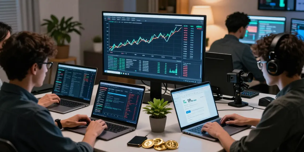 Exploring the Best Darknet Markets 2026 analysis in a tech-driven workspace with laptops showing market data.