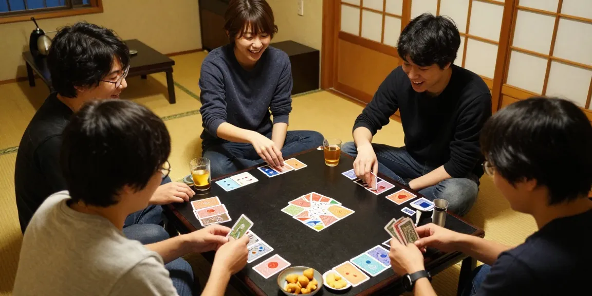 オリパおすすめサイトのために集まった友人たちとカードゲームを楽しむシーン