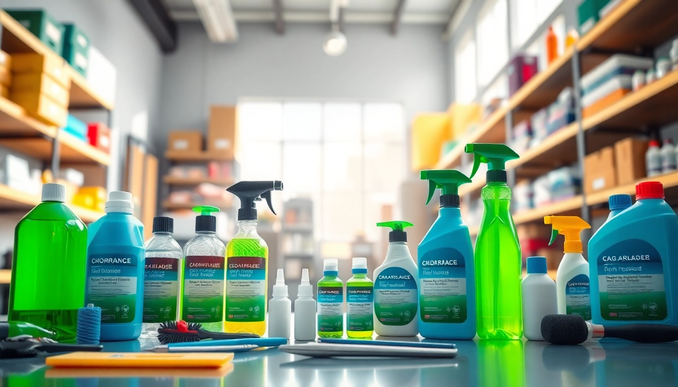Showcase car detailing products in Canada arranged neatly in a bright workshop environment.
