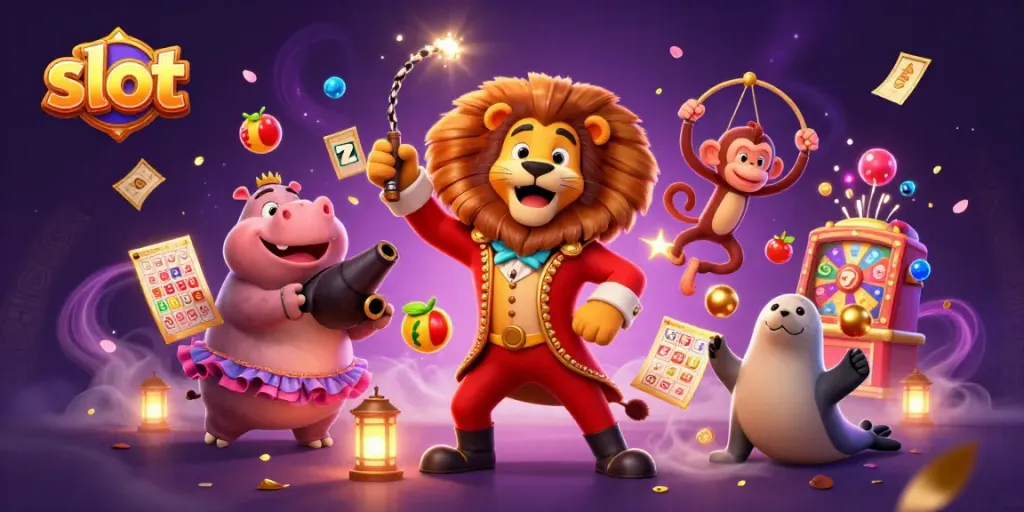 Experience exhilarating slot adventures with light-hearted casino characters amidst vibrant game elements.
