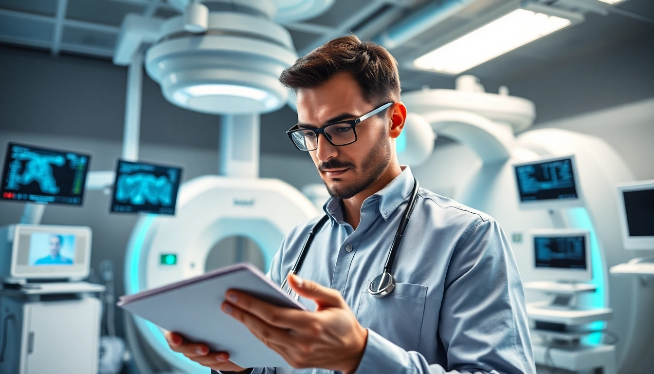 Medical Equipment Appraiser analyzing high-tech machines in a contemporary hospital.