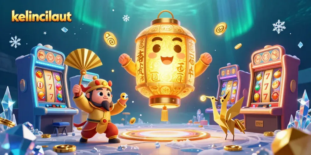 Experience thrilling gameplay with kelincilaut at a vibrant casino scene filled with dynamic slot machines.