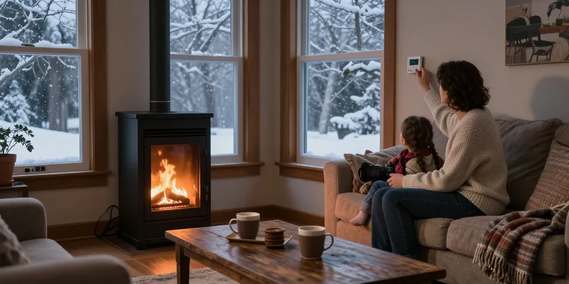 Family adjusting thermostat for furnace repair in Stevens Point home