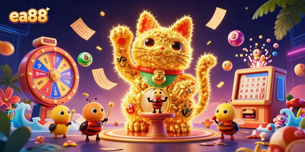 Mở rộng cơ hội trúng thưởng tại ea88 với hình ảnh cá chép may mắn và bóng số sôi động.