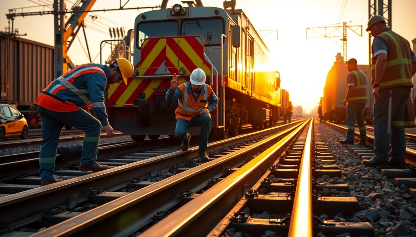 Workers engaging in Emergency RailroadRepair using specialized equipment at a railway site.