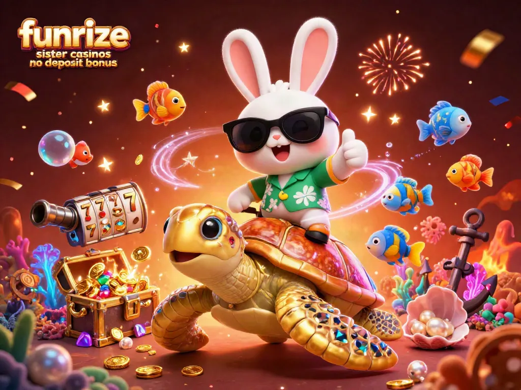 Experience funrize sister casinos no deposit bonus with an exciting underwater casino scene featuring lucky rabbit and sea turtle.