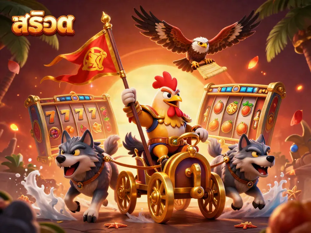 Experience the thrill of สล็อต games with vibrant slot reels and animated symbols in this dynamic casino illustration.