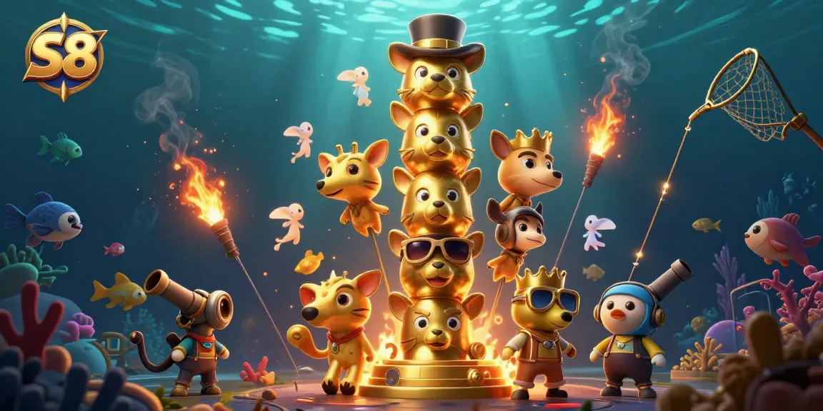 S8 engages in thrilling underwater fish shooting action with dynamic cannon elements and vibrant animations.