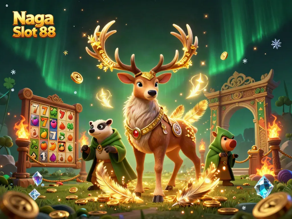Engage in thrilling gameplay with Naga Slot 88 featuring vibrant characters and dynamic casino elements.