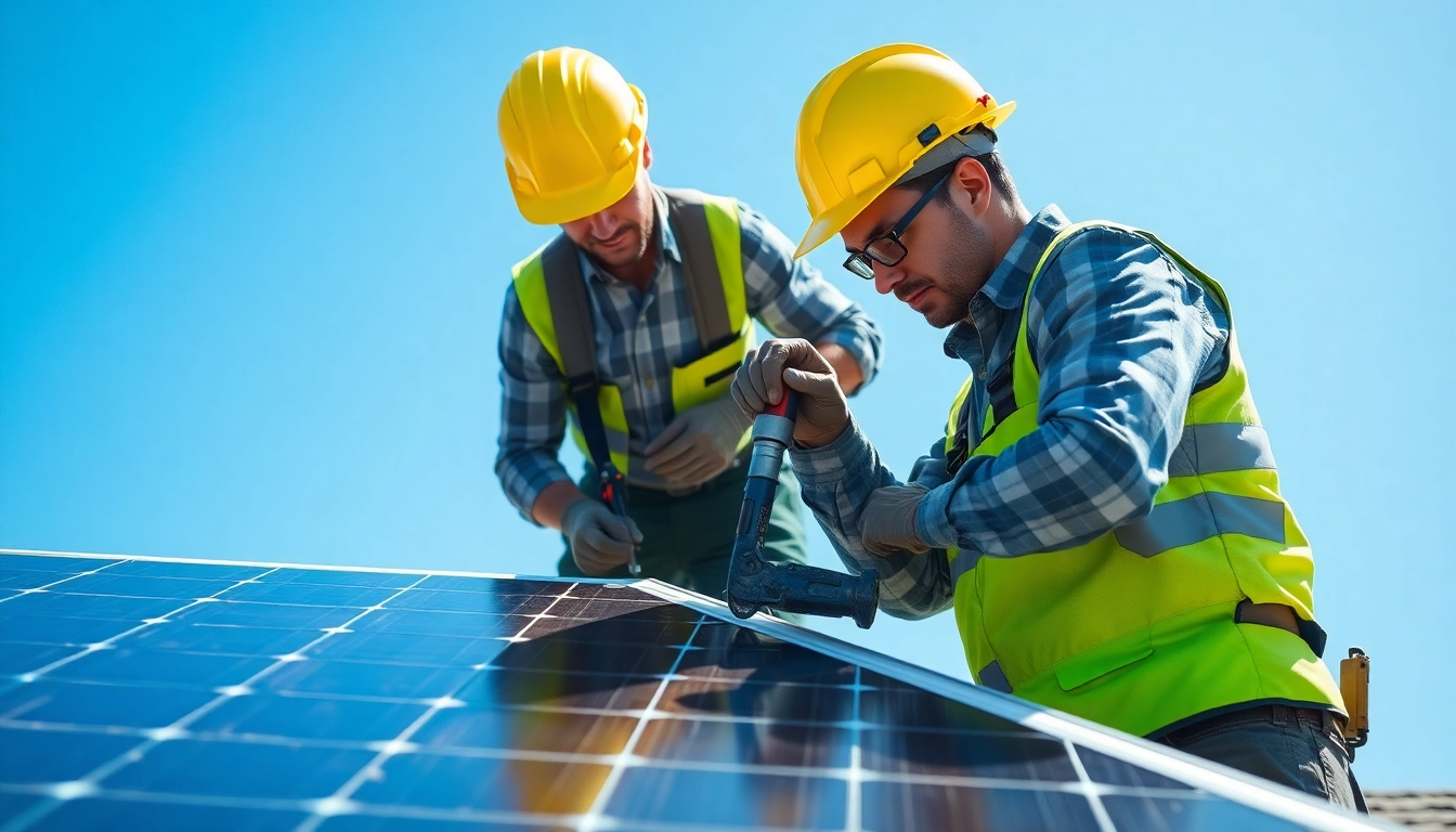 Technicians engaged in solar system repair, showcasing expertise in maintaining solar panels.