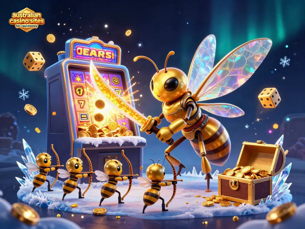 Experience australian casino sites for real money with this vibrant, dynamic casino illustration featuring a giant hornet warrior.