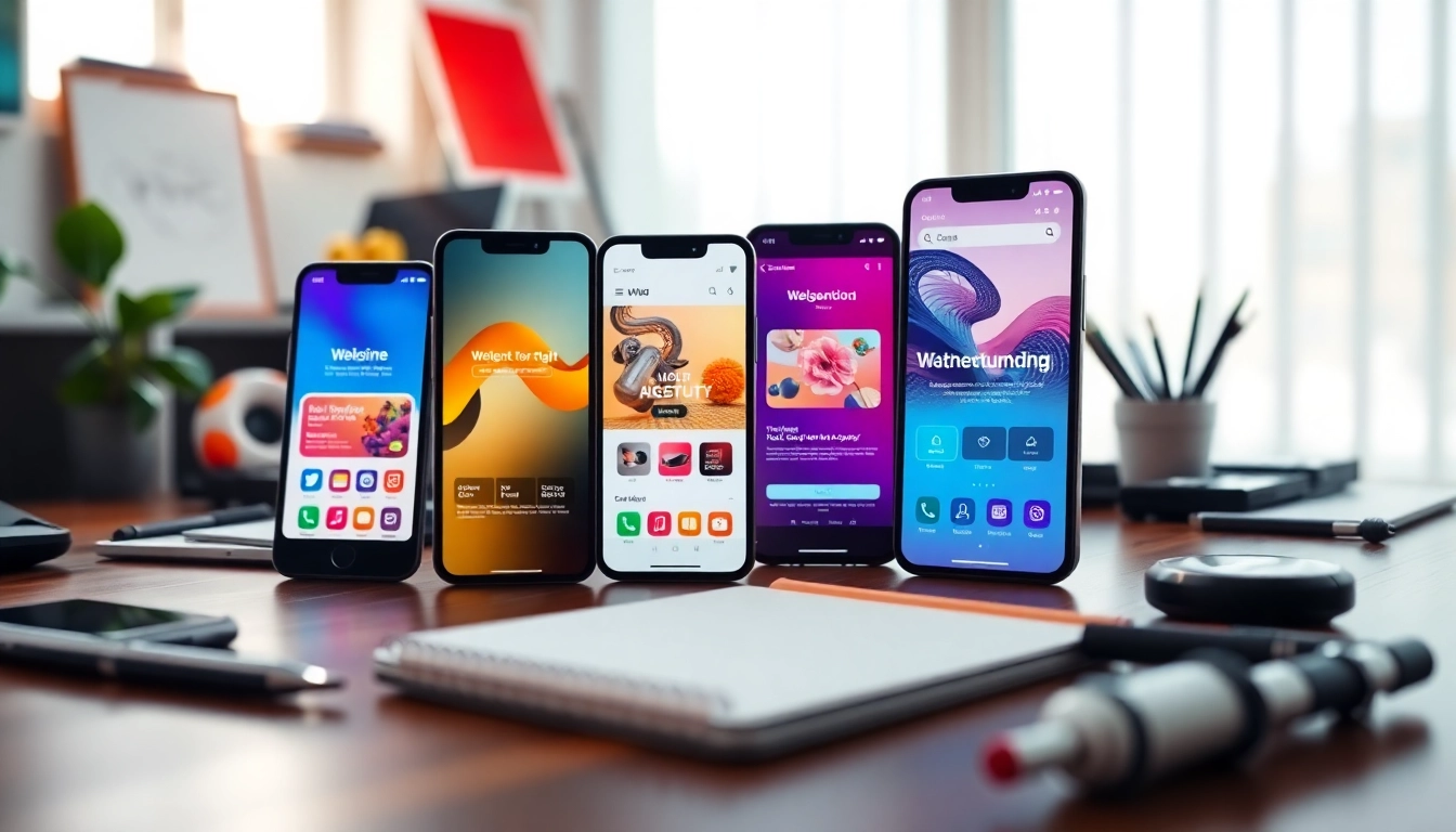 Preview a diverse mobile view showcasing website designs on various smartphone screens.