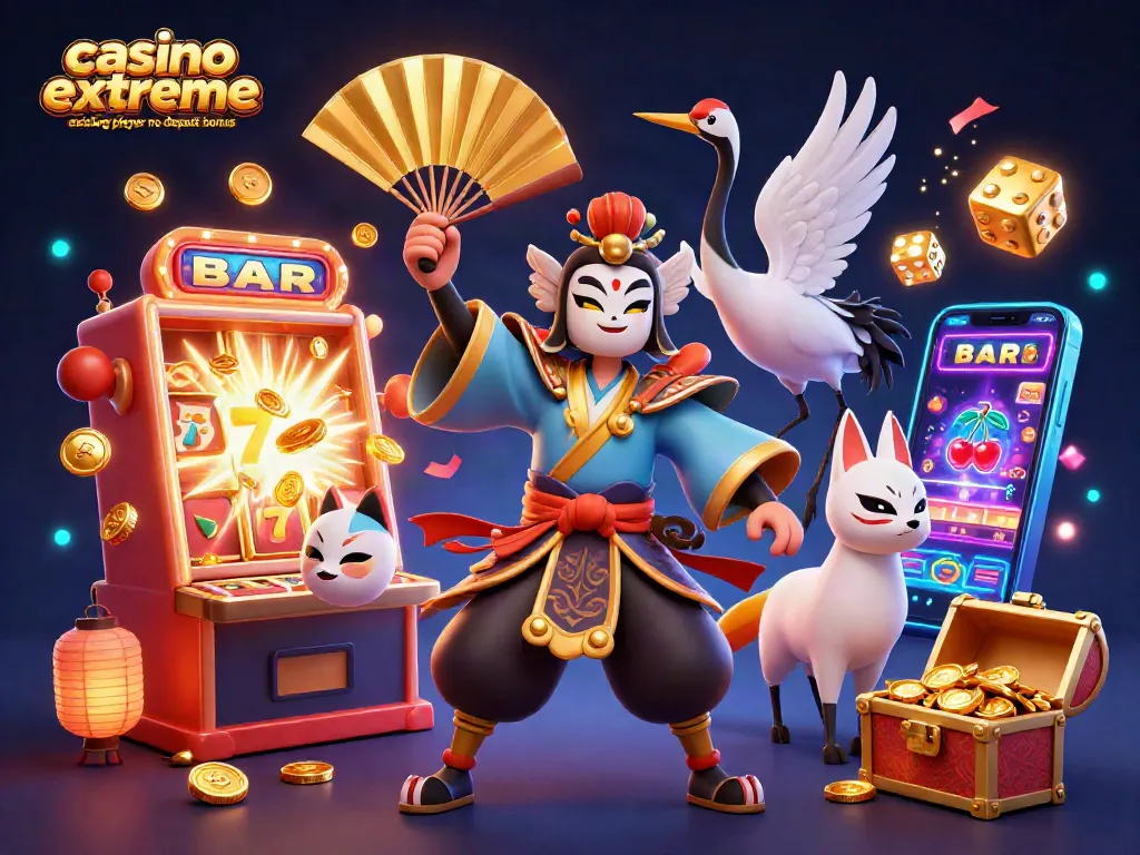 Engage with casino extreme existing player no deposit bonus in an exciting 3D scene filled with vibrant gaming elements.