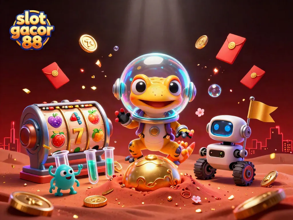 Engage with slot gacor 88 in a vibrant casino-themed Martian landscape.