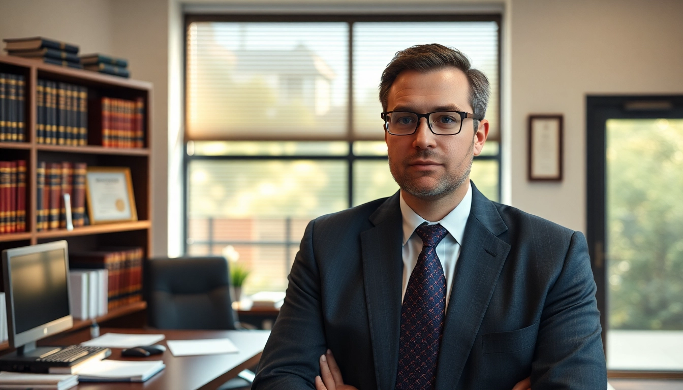 Engaged Alpharetta Personal Injury Lawyer in a professional office setting.