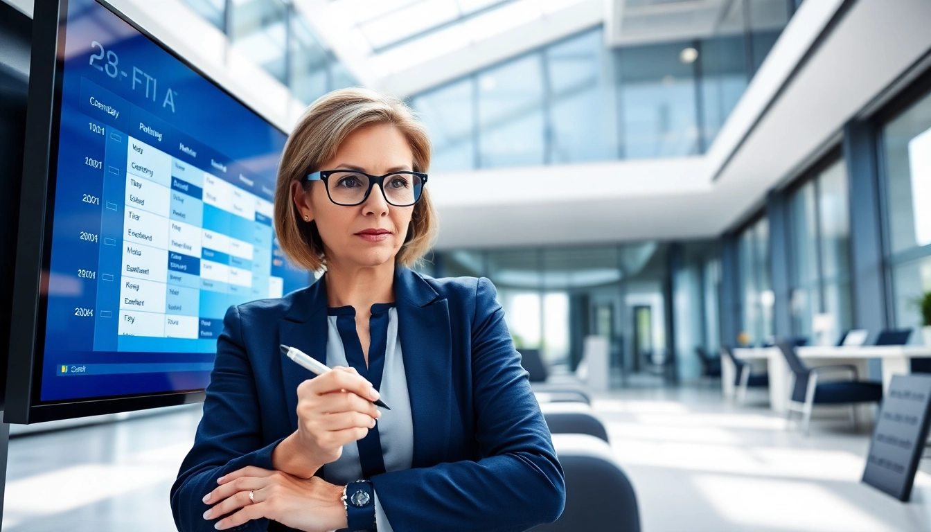 Optimize AI scheduling for executives in a modern office with digital interfaces.
