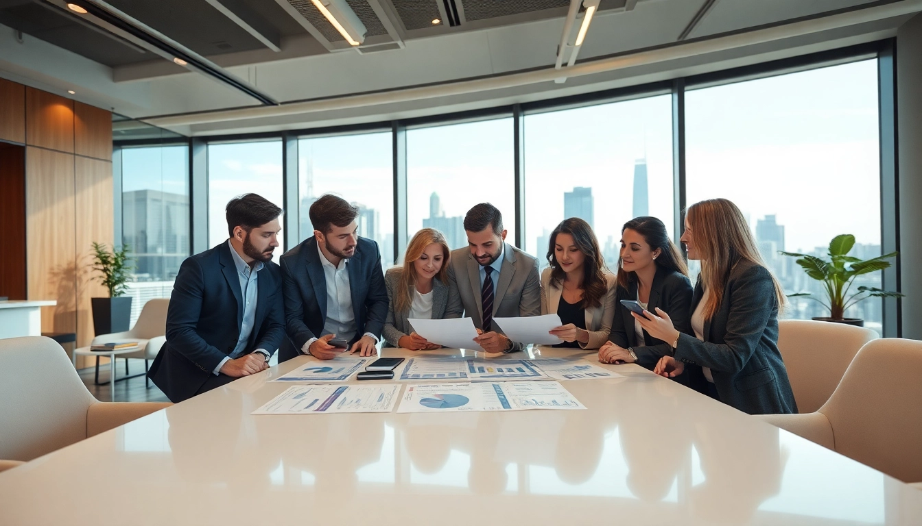 Engaging team discussion on business mobile contracts UK in a modern office setting.