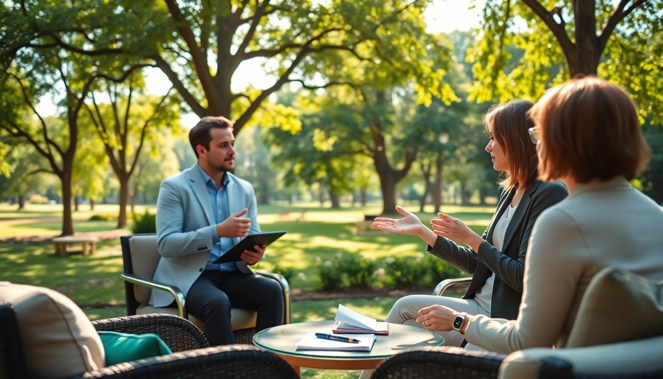 Life Coaching session outdoors with a life coach in a serene park setting.